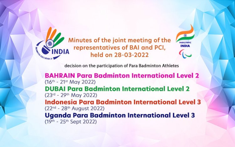 Minutes of the Meeting regarding the selection criteria for the upcoming Para Badminton International Championships 2022